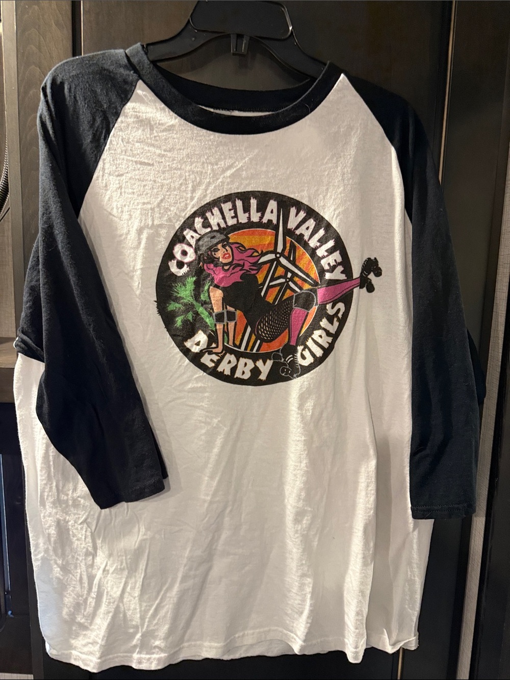 Gildan Black & White Raglan Tee with Colorful Coachella Valley Derby Girls